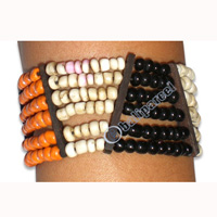 Bracelet, Handmade From Sono Wood And Glass Beads.