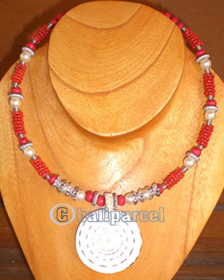 Necklace, Handmade From Shell, Glass Beads And Pearl