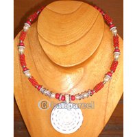 Necklace, Handmade From Shell, Glass Beads And Pearl