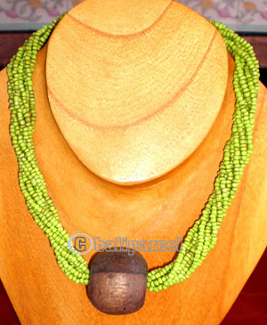 Necklace, Handmade From Glass Beads And Sono Wood.