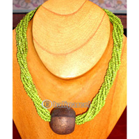 Necklace, Handmade From Glass Beads And Sono Wood.