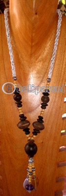 Necklace, Handmade From Glass Beads, Resin And Sono Wood.