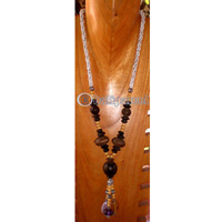 Necklace, Handmade From Glass Beads, Resin And Sono Wood.