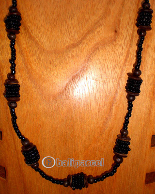 Necklace, Handmade From Wooden & Glass Beads, And Sono Wood.