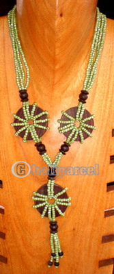 Necklace, Handmade From Glass Beads And Sono Wood