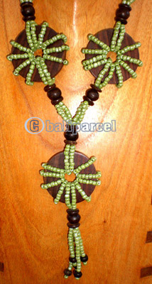 Necklace, Handmade From Glass Beads And Sono Wood