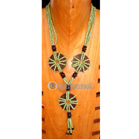 Necklace, Handmade From Glass Beads And Sono Wood