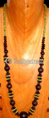 Necklace, Handmade From Glass Beads And Sono Wood