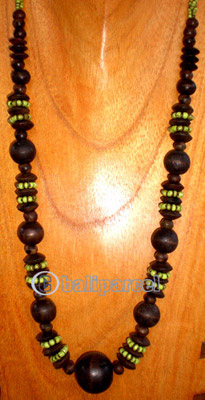 Necklace, Handmade From Glass Beads And Sono Wood