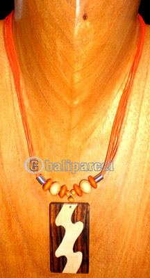 Necklace, Handmade From Sono Inlaid With Resin, Cotton String.