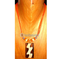 Necklace, Handmade From Sono Inlaid With Resin, Cotton String.