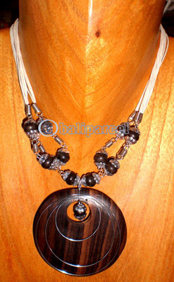 Necklace, Handmade From Sono Inlaid With Metal, Wooden Beads And Cotton String.