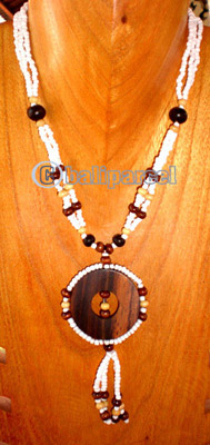 Necklace, Handmade From Sono Wood And Glass Beads.