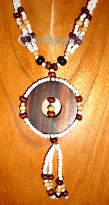 Necklace, Handmade From Sono Wood And Glass Beads.