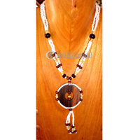 Necklace, Handmade From Sono Wood And Glass Beads.