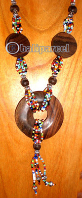 Necklace, Handmade From Sono Wood And Glass Beads