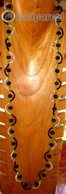 Necklace, Handmade From Glass Beads And Wooden Beads