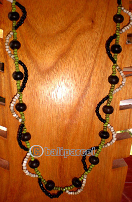 Necklace, Handmade From Glass Beads And Wooden Beads