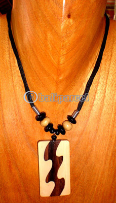 Necklace, Handmade From Sono Inlaid With Resin, Cotton String.