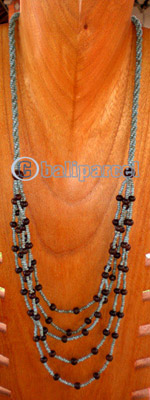 Necklace, Handmade From Glass Beads And Wooden Beads