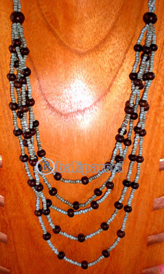 Necklace, Handmade From Glass Beads And Wooden Beads