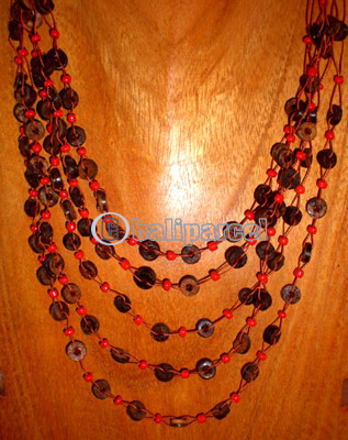 Necklace, Handmade From Glass Beads And Wooden Beads, Cotton String.