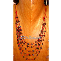 Necklace, Handmade From Glass Beads And Wooden Beads, Cotton String.