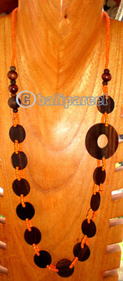 Necklace, Handmade From Glass Beads And Sono Wood.