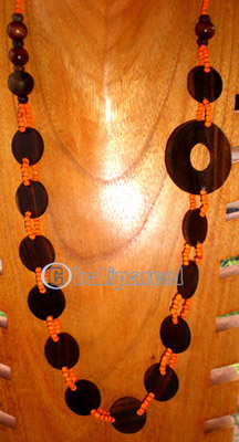 Necklace, Handmade From Glass Beads And Sono Wood.