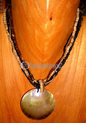 Necklace, Handmade From Glass & Wooden Beads And Shell