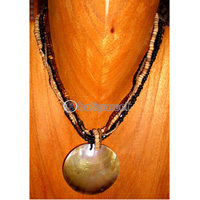 Necklace, Handmade From Glass & Wooden Beads And Shell