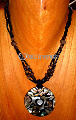 Necklace, Handmade From Resin Inlaid With Shell, Glass & Wooden Beads.
