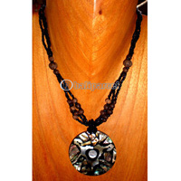 Necklace, Handmade From Resin Inlaid With Shell, Glass & Wooden Beads.