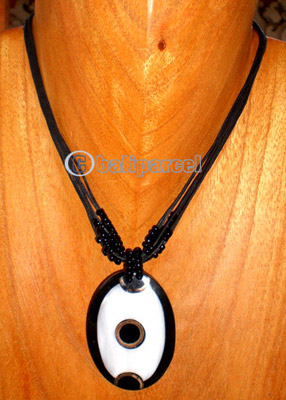 Necklace, Handmade From Resin Inlaid With Bamboo, Glass Beads And Cotton String.
