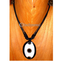 Necklace, Handmade From Resin Inlaid With Bamboo, Glass Beads And Cotton String.