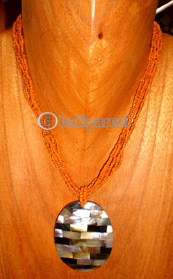 Necklace, Handmade From Resin Inlaid With Shell, Glass Beads.