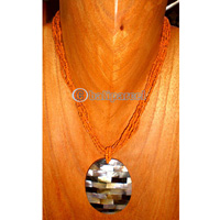 Necklace, Handmade From Resin Inlaid With Shell, Glass Beads.
