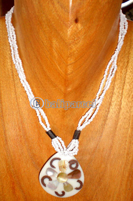 Necklace, Handmade From Resin Inlaid With Shell And Glass Beads.