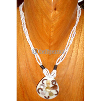 Necklace, Handmade From Resin Inlaid With Shell And Glass Beads.