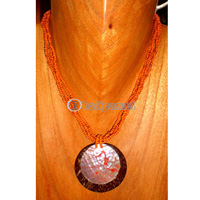 Necklace, Handmade From Resin Inlaid With Shell, Coconut Shell And Glass Beads.