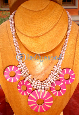 Necklace, Handmade From Coconut Shell With Handpainted And Glass Beads.