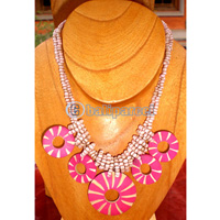 Necklace, Handmade From Coconut Shell With Handpainted And Glass Beads.