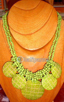 Necklace, Handmade From Coconut Shell With Handpainted And Glass Beads.