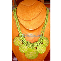 Necklace, Handmade From Coconut Shell With Handpainted And Glass Beads.