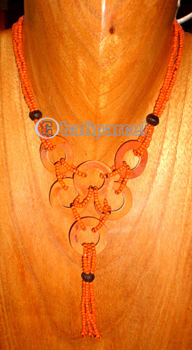 Necklace, Handmade From Coconut Shell, Glass And Wooden Beads.