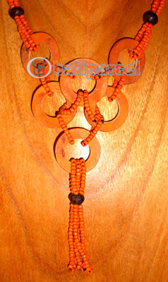 Necklace, Handmade From Coconut Shell, Glass And Wooden Beads.