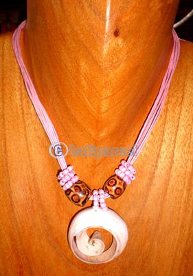 Necklace, Handmade From Glass Beads And Shell.