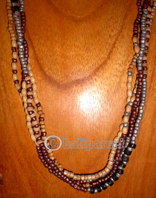 Necklace, Handmade From Glass Beads And Wooden Beads
