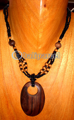 Necklace, Handmade From Glass & Wooden Beads And Sono Wood.