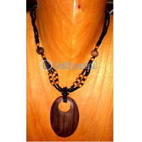 Necklace, Handmade From Glass & Wooden Beads And Sono Wood.